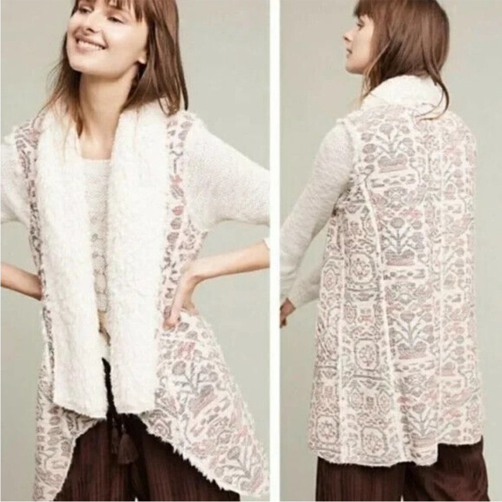 Anthropologie Hei Hei Women's Jacquard Sherpa Lined Long Vest Faux Fur